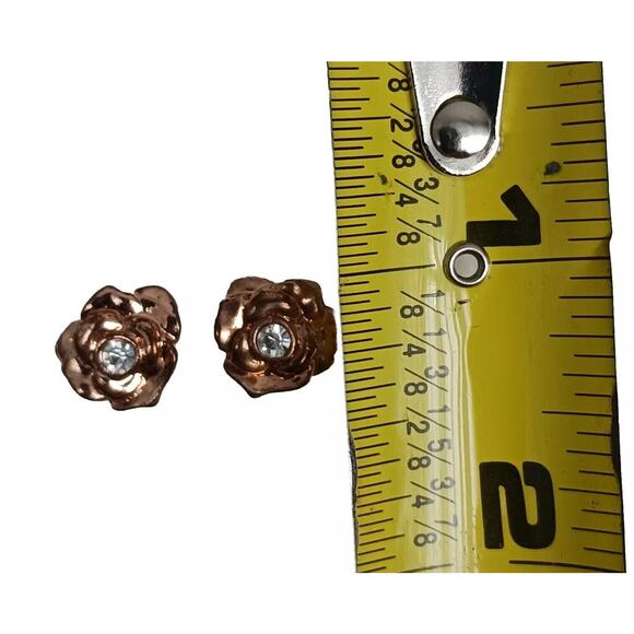 Rose Gold French Camelia Stud Earring Flower Simulated Diamond Pierced Fairygoth - Picture 7 of 7